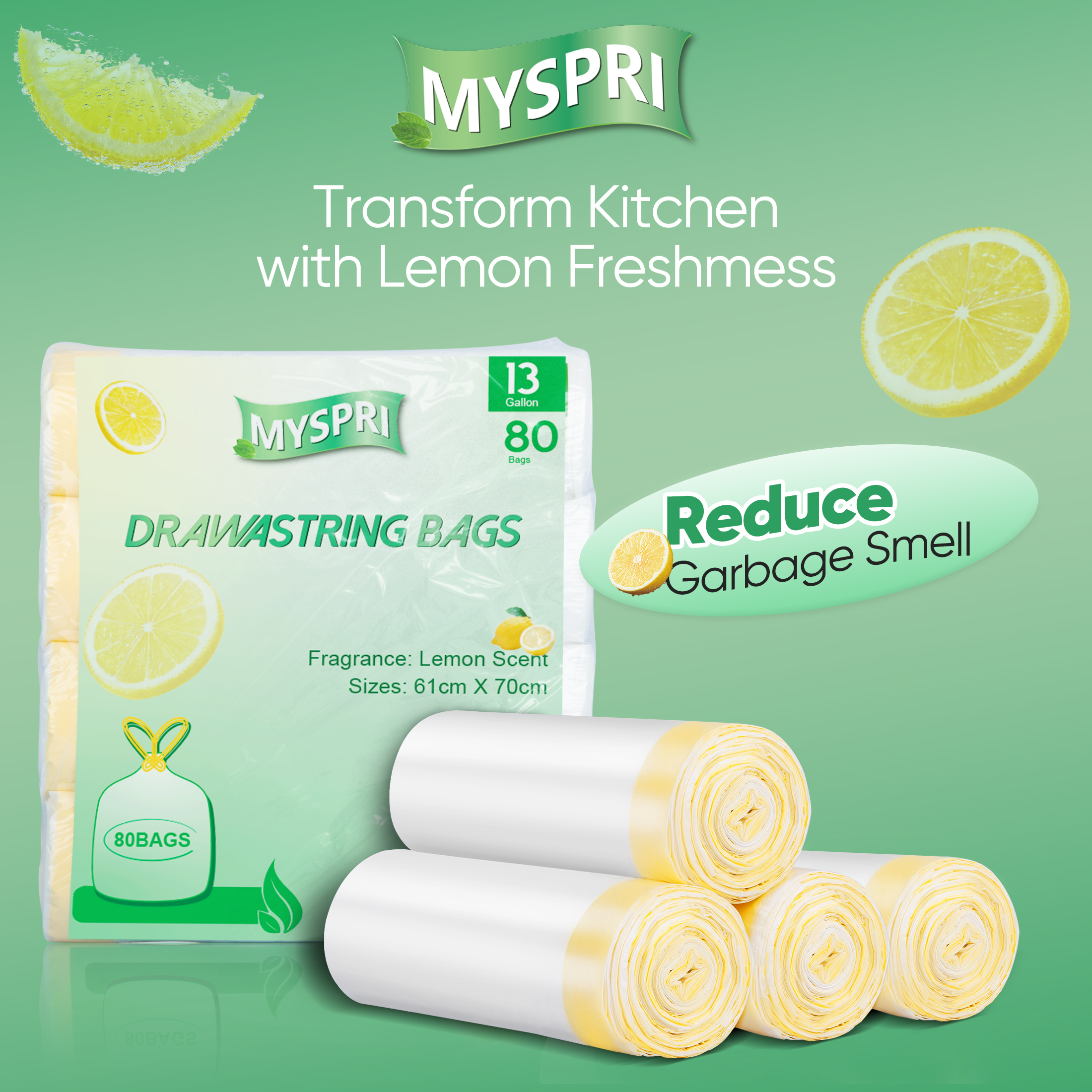 MYSPRI 13 Gallon Trash Bags, Lemon Scent, 80 Count photo 3