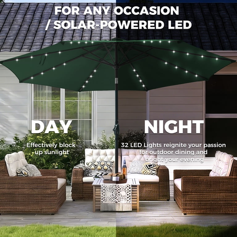 10 Ft Green Round Market Umbrella with Solar LED Lights photo 3