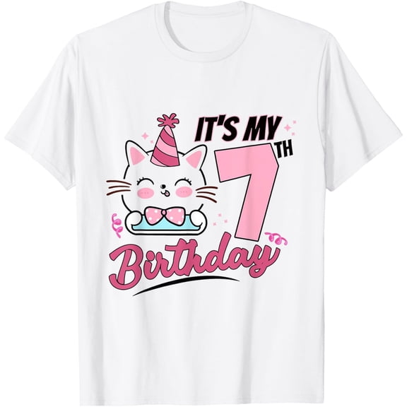 Sam Soft It's My 7th Birthday Cute Cat Kitten 7 Years Old Girls T-Shirt