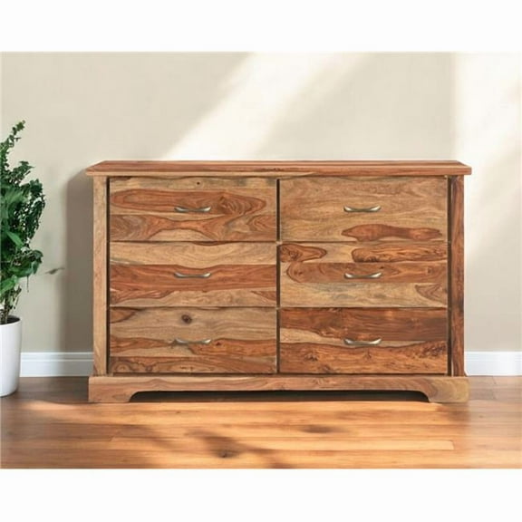 HomeRoots 552246 60 in. Brown Solid Wood Live Edge Six Drawer Double Dresser