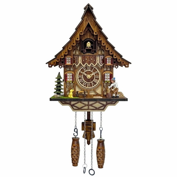 HUGE HAPPINESS Cuckoo Clock, 8.7 Inch, Quartz, Analog, Battery Powered, Art Deco, Germany Style Black Forest, Indoor, 12 Melodies, Volume Control, Night Mode
