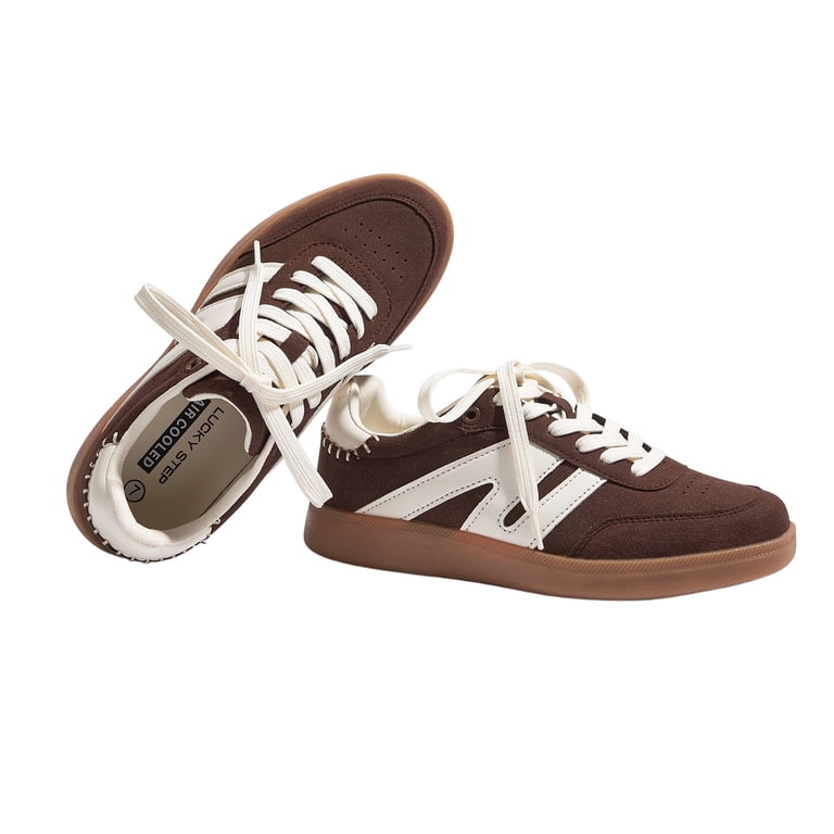 LUCKY STEP Classic Retro Sneakers Fashion Casual Shoes,Dark Brown