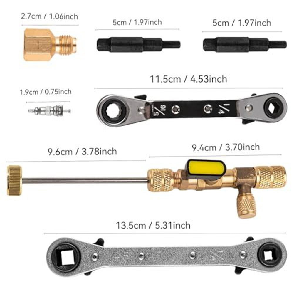 Valve Core Remover Installer Tool HVAC Service Wrench Set with Hex Bit Adapters