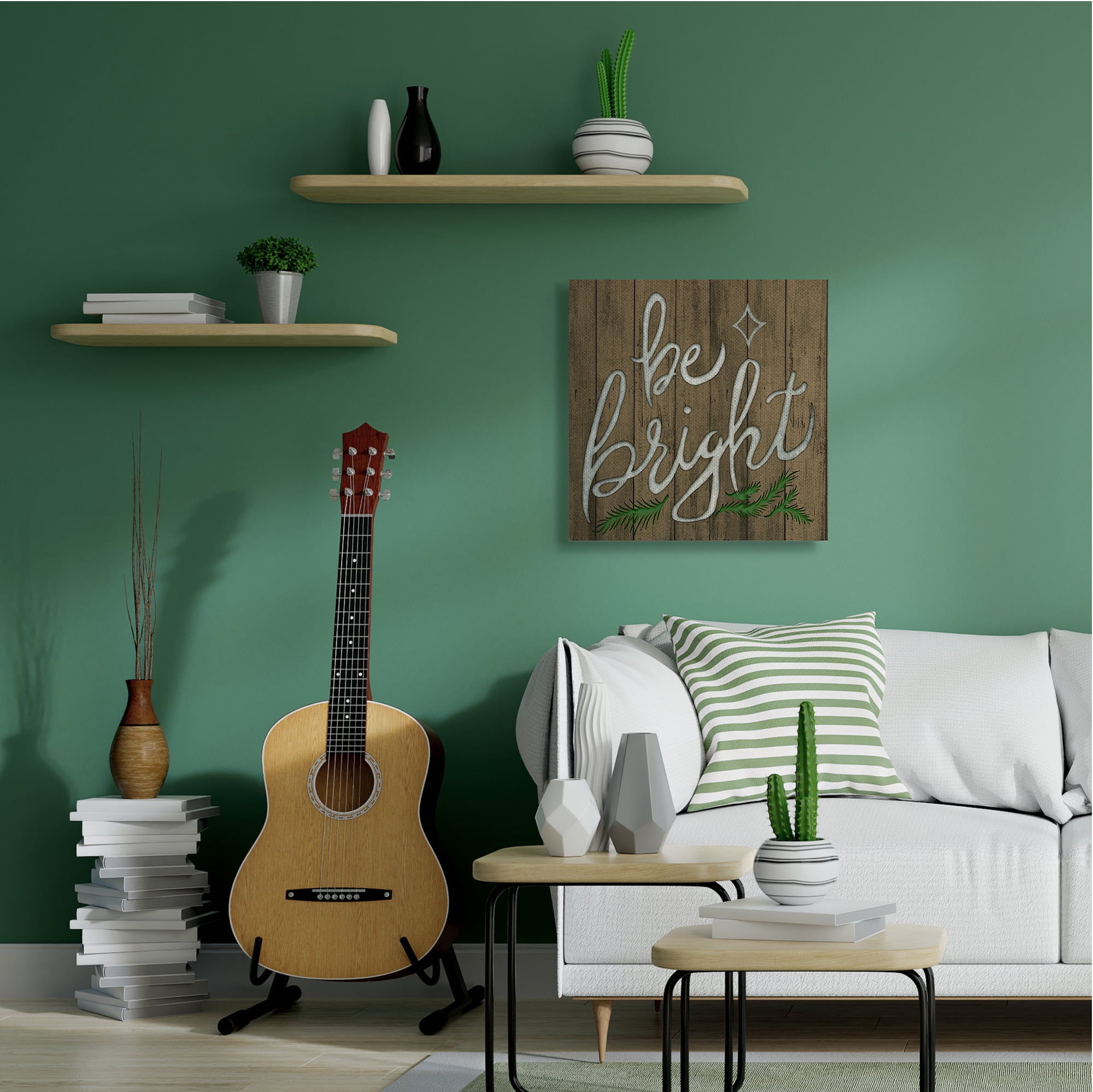 Stupell Industries Winter Rustic Be Bright Phrase Wood Pattern Holiday Painting Gallery Wrapped Canvas Art Print Wall Art, 36 x 36