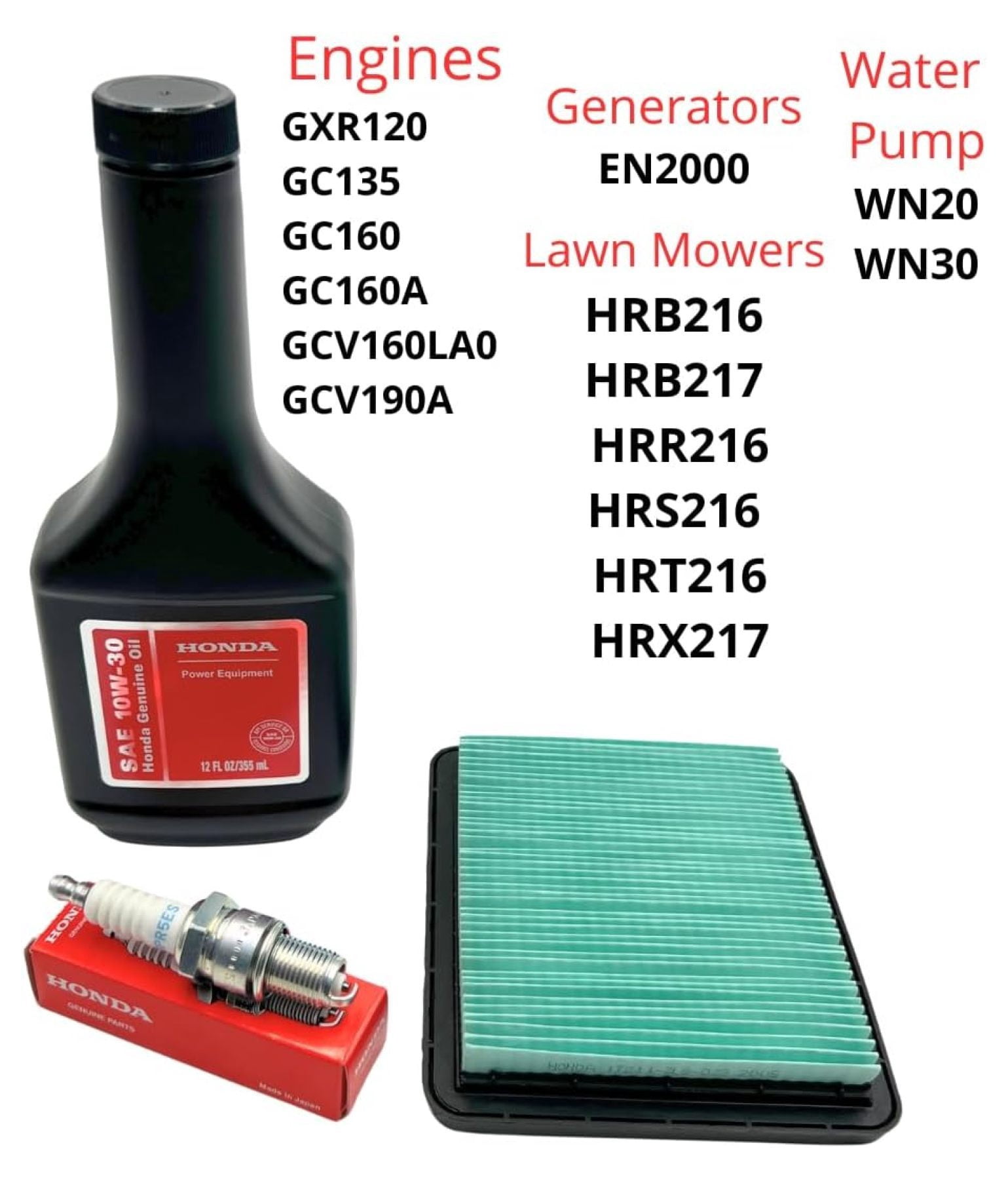 Genuine Tune up kit for GCV135 GC160 GCV160 GCV190 GC135 Lawn Mower HRR216 HRC216 HRT216 HRX217 F220 WN20 w/Motor Oil Genuine 17211-ZL8-023 Air Filter Plug 98079-55846