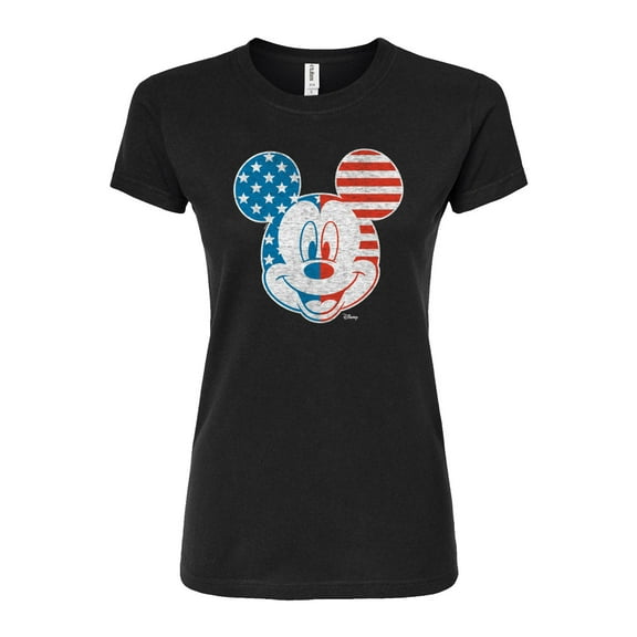 Disney - Mickey Face Stars And Stripes - Juniors Fitted Graphic T-Shirt
