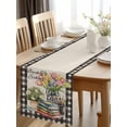 thumbnail image 3 of Burlap Table Runner 36 Inches Long, Retro Books Pencils Potted Plants Non-Slip Kitchen Table Runners for Dining Room Everyday Use Party Table Decorations Black Plaid on Linen, 3 of 9