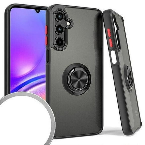 For Samsung Galaxy A16 5G O-Ring Kickstand Cover Cell Case   Tempered Glass - Black