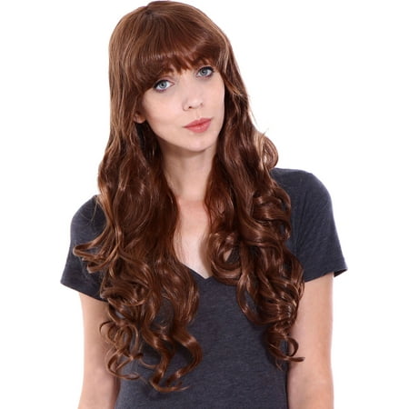Women Wigs Long Curly Full Wavy Cosplay Party Wigs, Light Brown