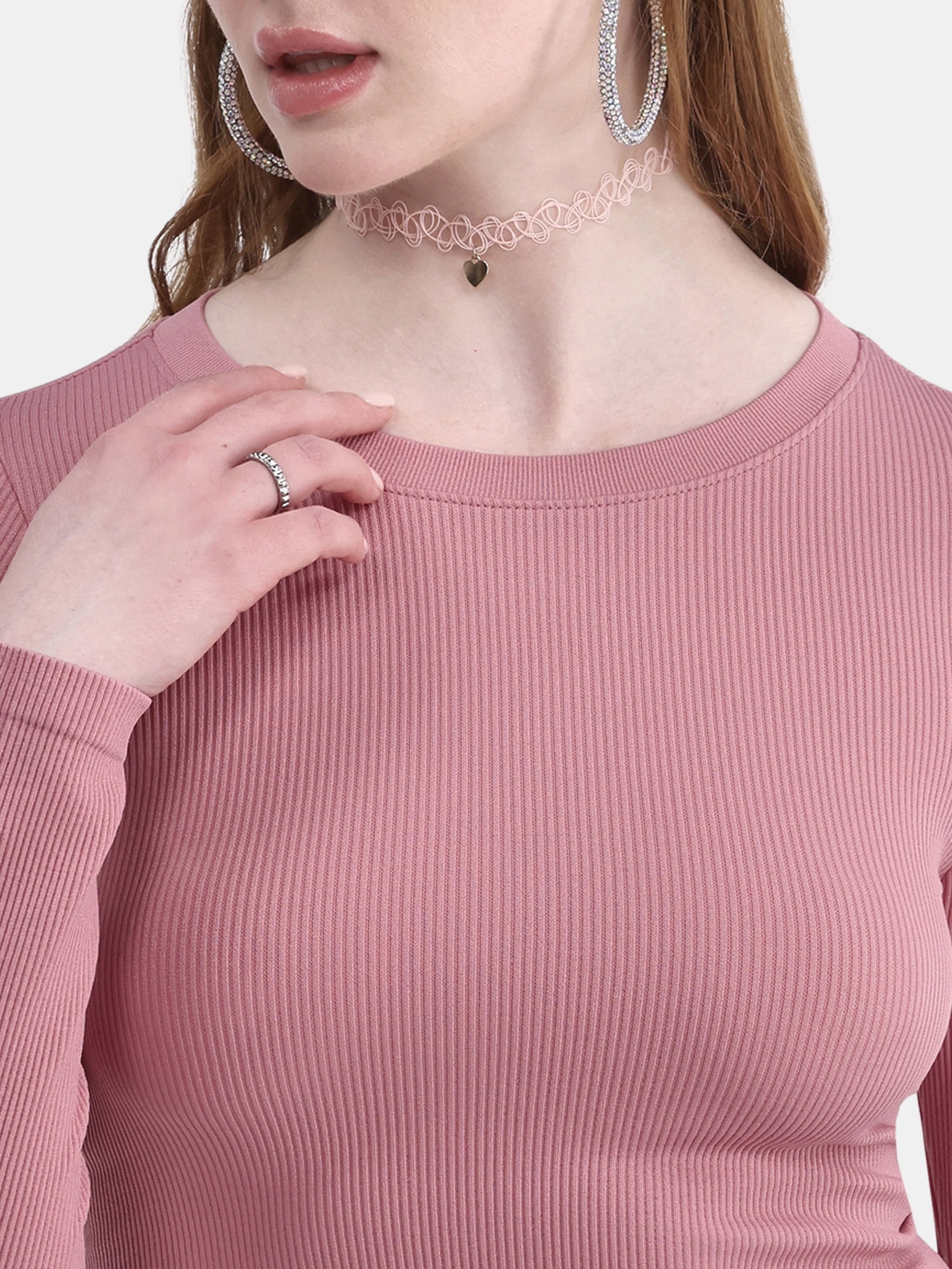 No Boundaries Seamless Ribbed Tee with Long Sleeves, Women's XXS-XXL