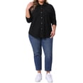 thumbnail image 2 of Agnes Orinda Women's Plus Size Button Down Shirts Textured Lapel Long Sleeve Jackets Casual Tops with Pocket Decor 1X Black, 2 of 5