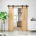 thumbnail image 3 of Black Carbon Steel Sliding Barn Door Hardware 6-16FT Track Roller For Double Door (I-Shaped) ,Easy Install, 3 of 6