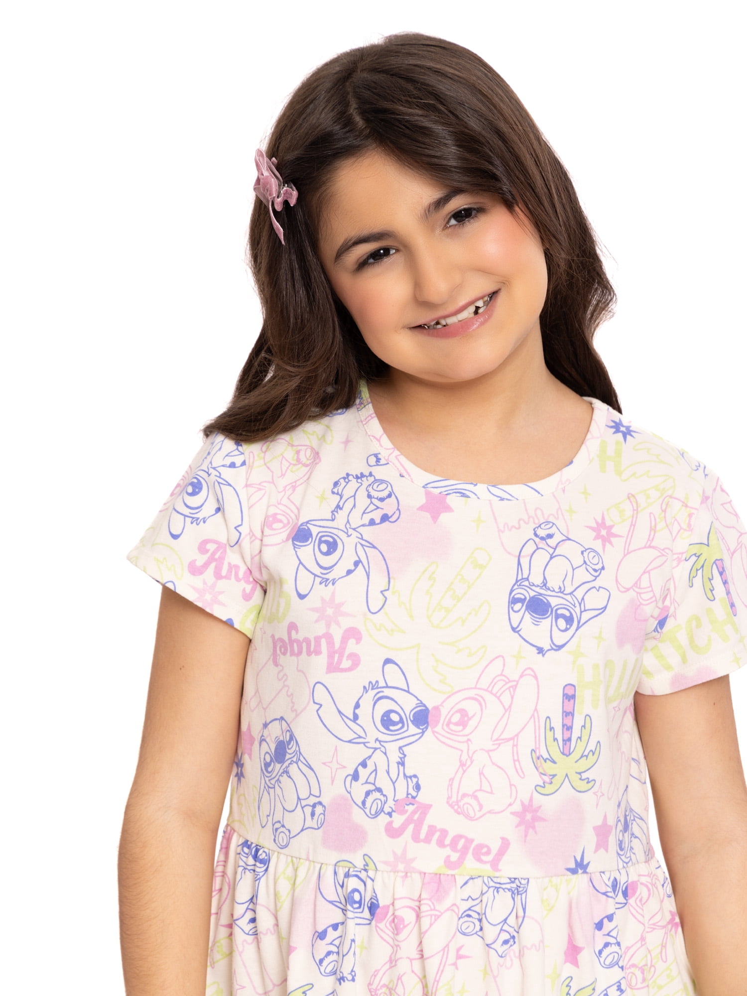 Stitch Girls Allover Print Dress with Short Sleeves, Sizes 4-12