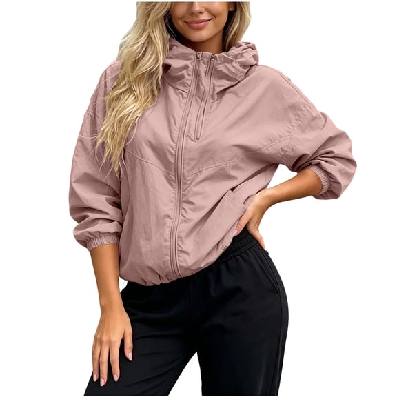 Drses Women's Lightweight Hooded Half Zip Windbreaker Jacket, Oversized Loose Cropped Long Sleeve Coat with Side Pockets for Running Hiking Travel Casual Outerwear