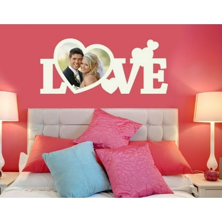 Wall Frame Stickers Love Picture Frame Wall Decal - wall decal, sticker, mural vinyl art home decor - 4291 - White, 16in x 7in ()