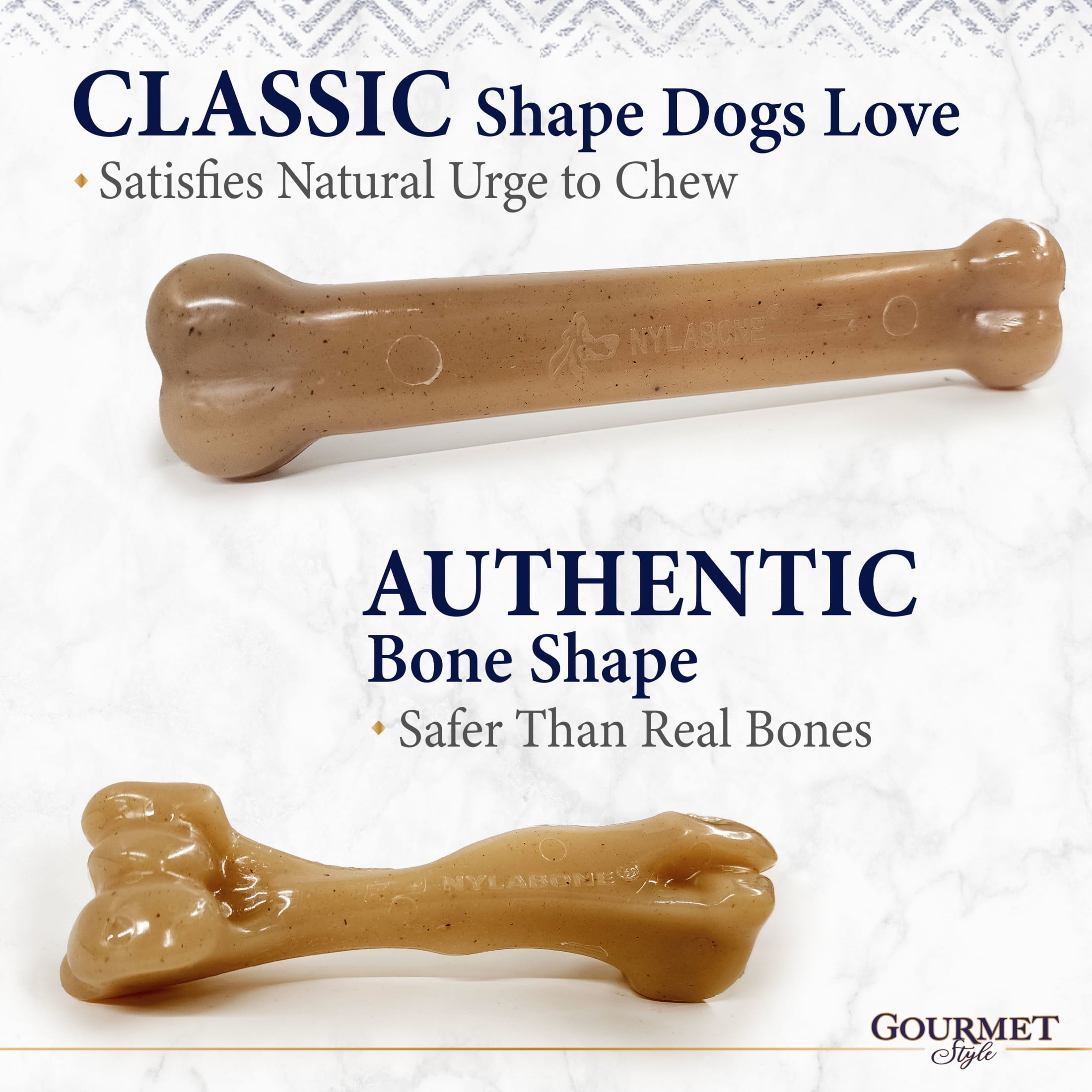 Nylabone Strong Chew Gourmet Style Dog Toys, Dog Chew Toys, Baby Back Ribs, Cheddar, & Filet Mignon Flavor, Large, 3 Pack