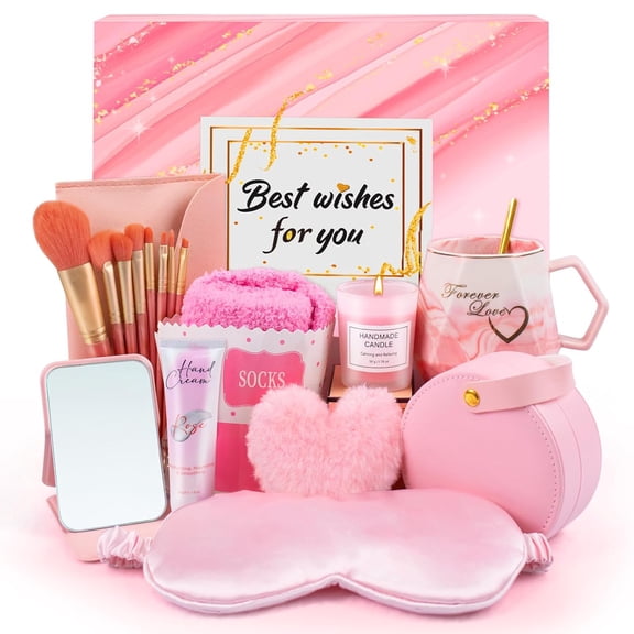 Christmas Gift Baskets for Women Pink Self Care Package, Unique Get Well Gifts Set for Birthday Holiday Valentine’s Day Anniversary, Gift Box for Her Wife Girlfriend Sister Mom Best Friend Teen Girl