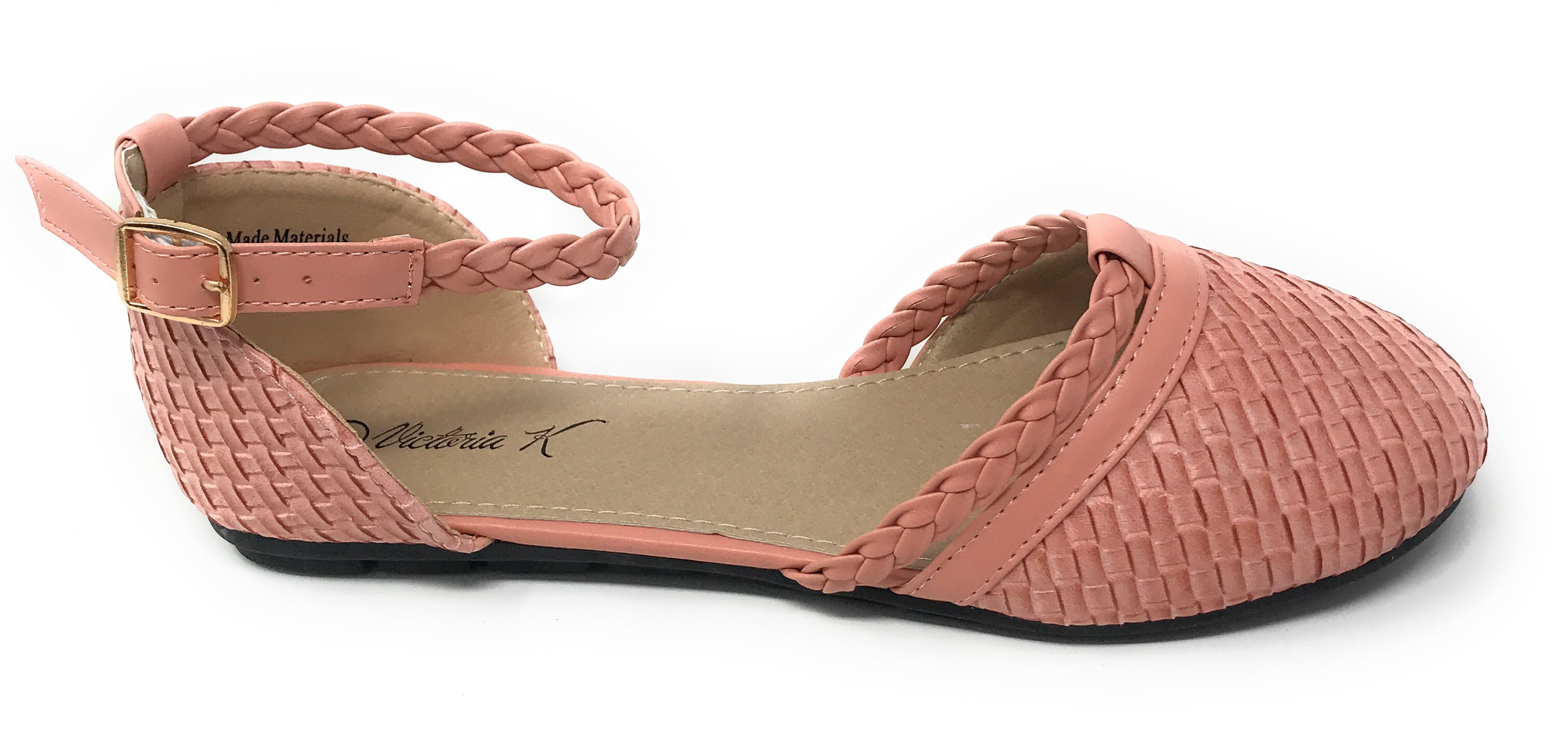 Victoria K Women's Basket Weave With Braid Straps Ballerina Flats