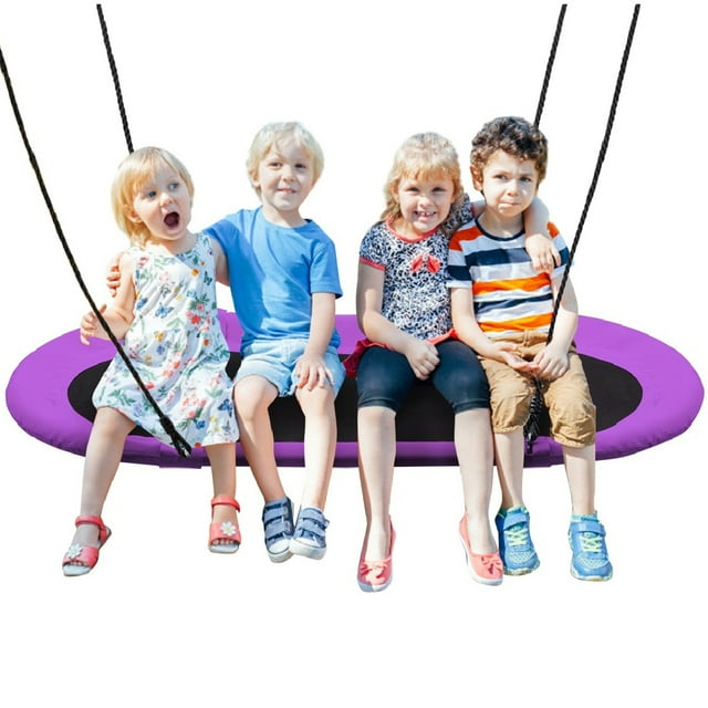 Gymax 60'' Saucer Tree Swing Surf Outdoor Adjustable Kids Giant Oval Platform Swing Set Purple