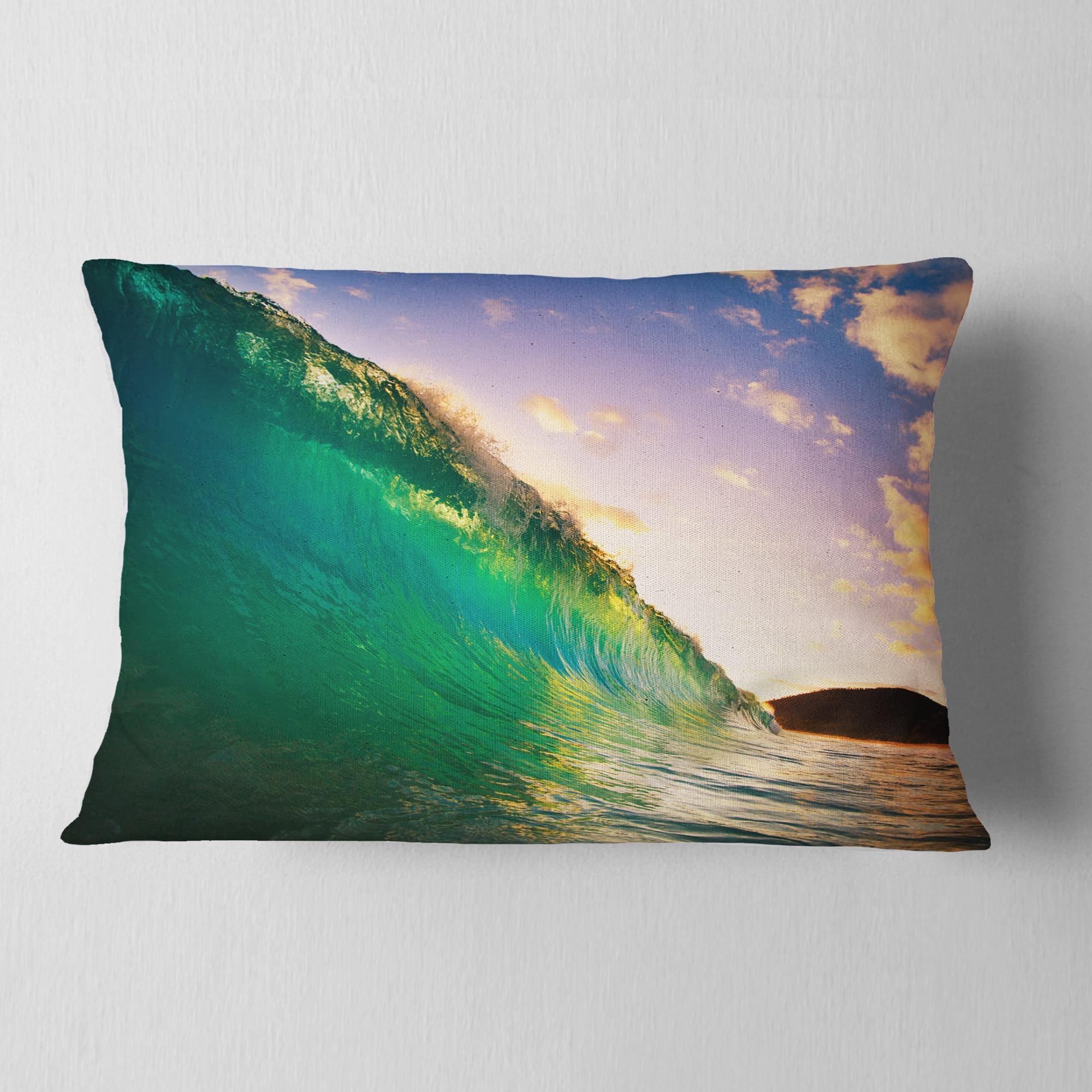 Designart Waves Kissing Clouds - Seascape Throw Pillow - 12x20