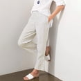 thumbnail image 4 of Casual Pants for Women Drawstring Side Button Straight Leg Summer Pants with Pockets, 4 of 5