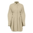 thumbnail image 4 of SAYOO Fall Shirt Dresses for Women, Lapel Long Sleeves Slim-Waist One-Piece for Ladies, White/Khaki/Brown Solid Color, 4 of 9