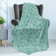 thumbnail image 4 of Teal Soft Flannel Fleece Throw Blanket, Classical Lace Style Pattern with Romantic Feminine Elements Inspired Artwork Print, Cozy Plush for Indoor and Outdoor Use, 60" x 80", Teal Beige, by Ambesonne, 4 of 5