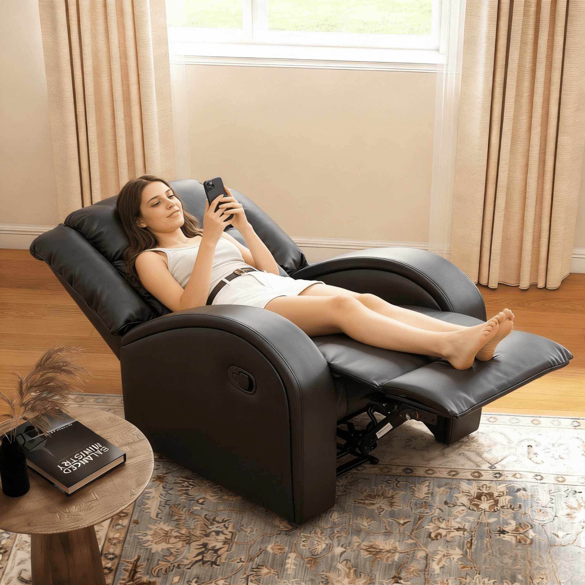 Gewnee PU Manual Recliner Chair Set of 2,Single Sofa Recliners,Adjustable Backrest,Comfort Lazy Chair for Living Room,Bedroom.Black