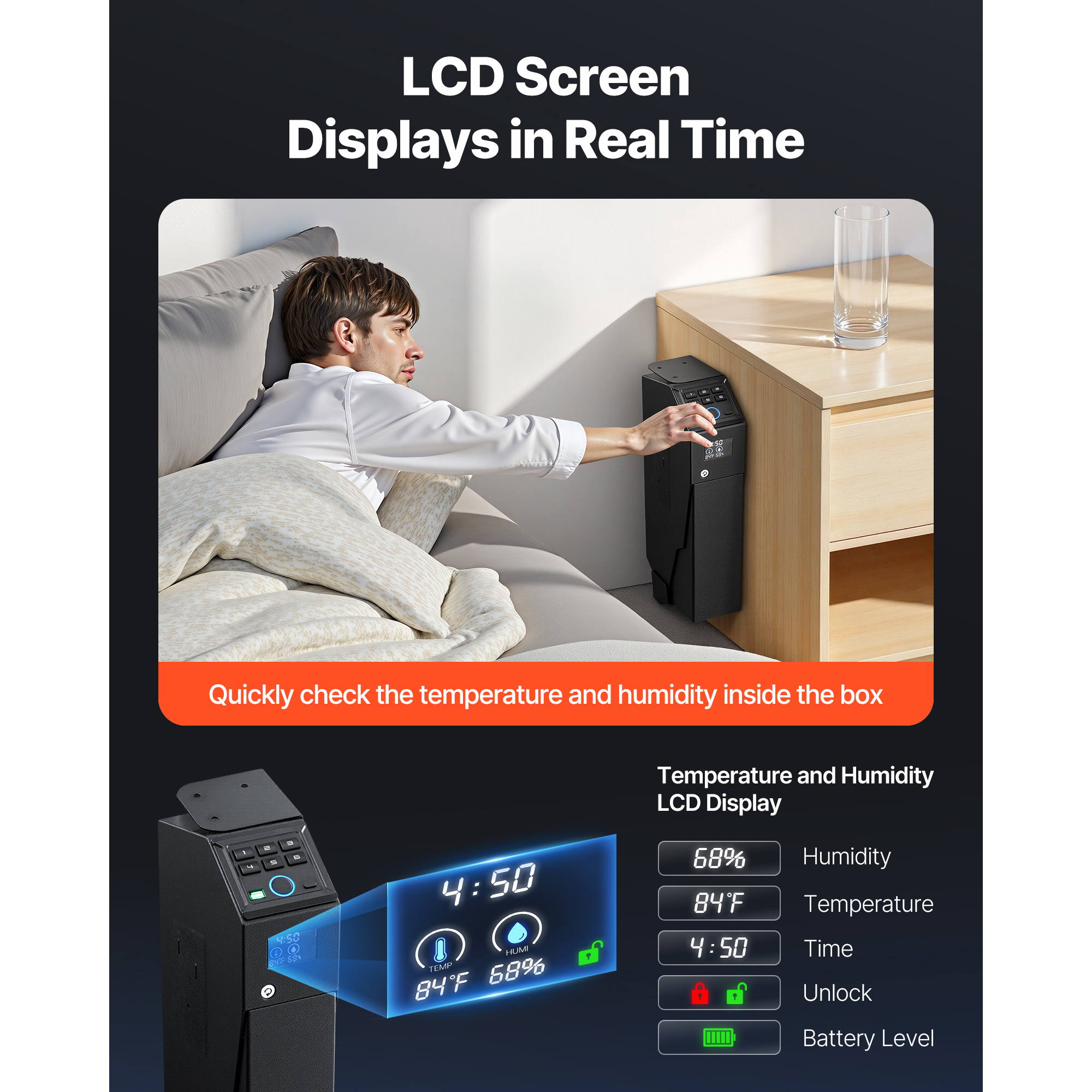 KFFKFF Secure Handgun Safe with Sliding Access, Biometric Fingerprint, Password, and Key Entry, Quick-Access Firearm Storage with LED Light for One Pistol and Magazine, Mountable for Nightstand, Desk