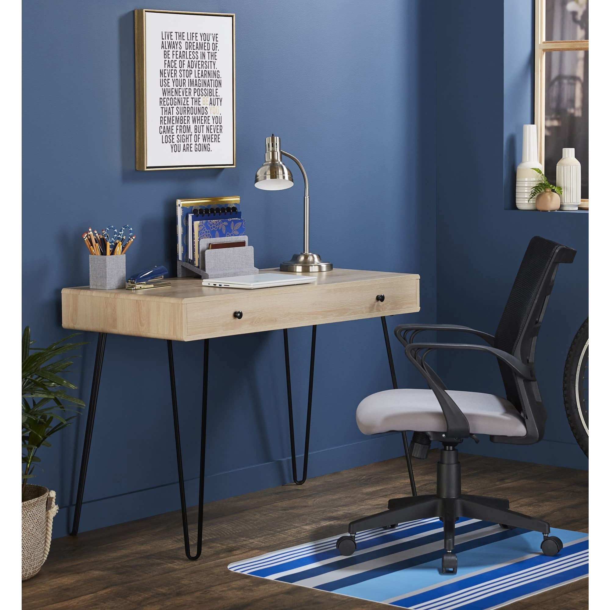 Realspace® Callay 42"W Writing Desk, Blonde Oak/Black