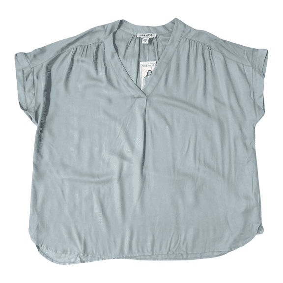 Nine West Women's Lightweight Relaxed Fit Woven Popover V-Neck Top (Blue Fog, XXL)