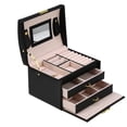thumbnail image 1 of Caja Organizador De Almacenamiento De Joyas De Tres Capas Caja De PU Pendiente Collar Vitrina Gabinete Negro, 1 of 7