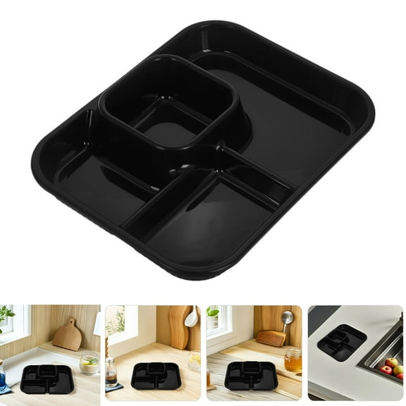 Homoyoyo Black Plastic Divided Plates 4 Compartments Microwave Safe Balanced Meal Plates 2 Pieces