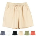 thumbnail image 5 of Women Shorts Summer Loose Linen Cotton Casual Wide Leg Pant Elastic Waist Shorts, 5 of 11