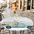 thumbnail image 3 of Daisy Teal Truck Elastic Fitted Round Table Cover Flowers Leaf Wood Grain Waterproof Outdoor Tablecloth for Holiday Party, Picnic, Patio & Dining Fits Tables Up to 55"-60", 3 of 8