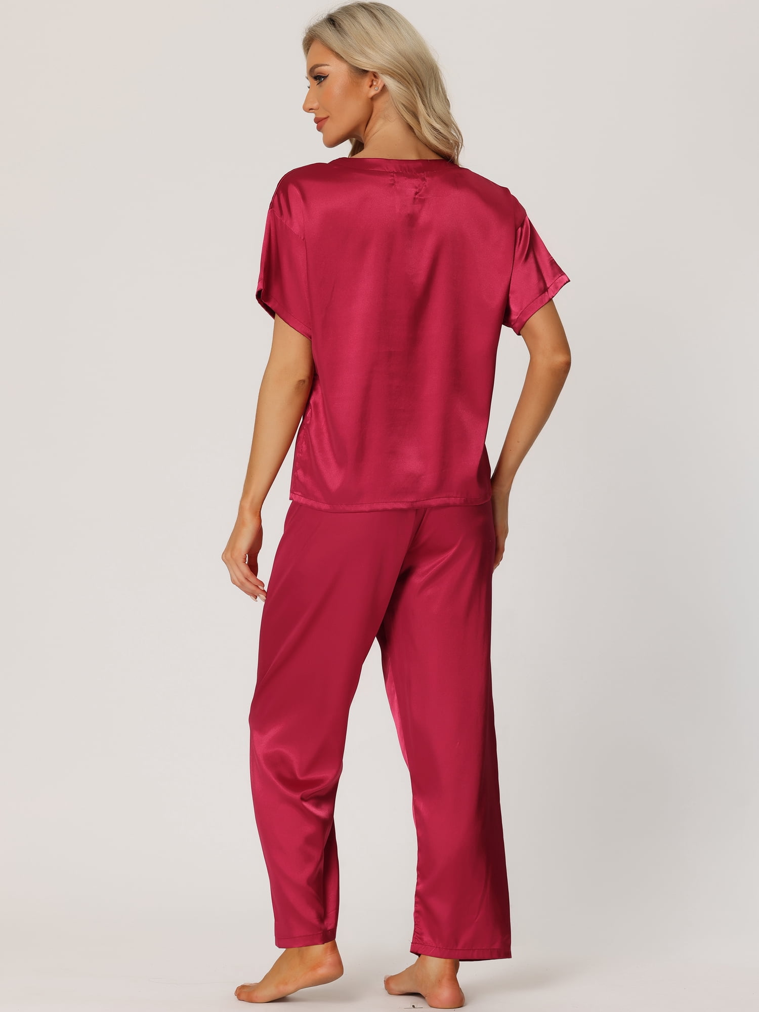 DARING DIVA Women's Satin Pajamas Sleepwear Summer Outfits Short Sleeves Tops XL Red