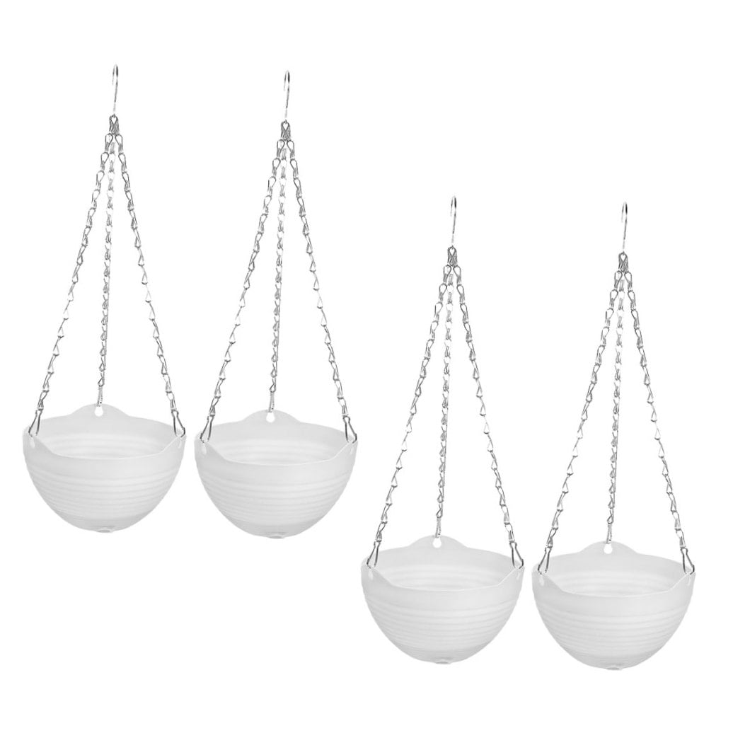 UPOUART Set of 4 White PVC Hanging Plant Holders for Indoor Plants, Balcony Flower Pots, Decorative Baskets for