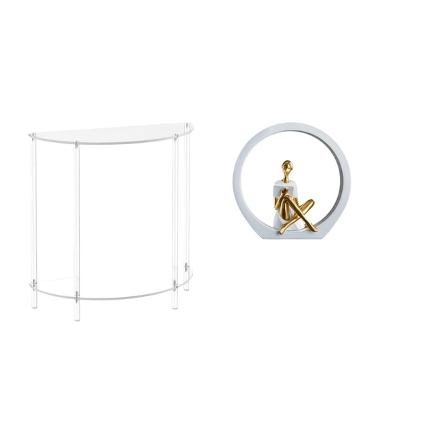 Mesita de noche de acrílico,Mesa auxiliar de acrílico transparente Mesa auxiliar transparente en capas,Mesa pequeña de acrílico,mesita de noche pequeña,compacta,Estatua de niña,Estatuas