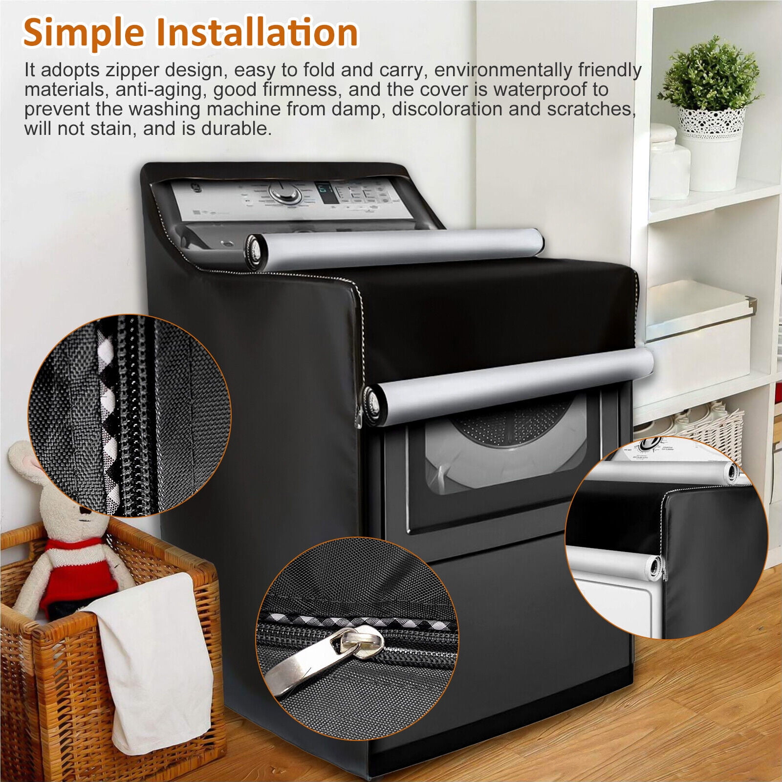 Top Load Washing Machine Cover Dustproof Waterproof Laundry Dryer Protective Cover with Zipper & Storage Bag
