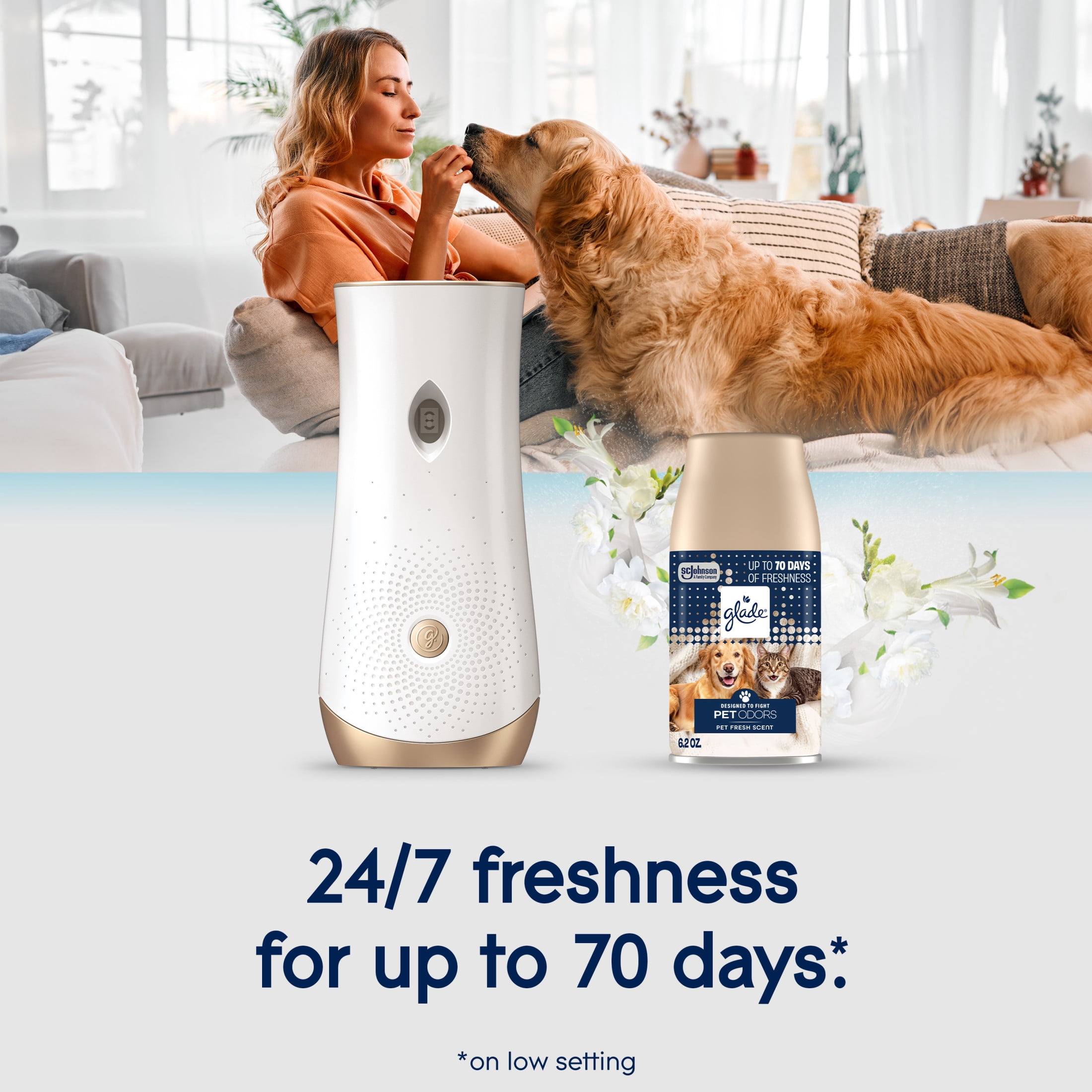Glade Automatic Spray Refill and Holder Kit, Air Freshener for Home and Bathroom, Pet Fresh Scent, Pet Odor-Fighting, 6.2 oz