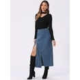 thumbnail image 4 of DARING DIVA Women Denim Zipper Front Split Long Jean Skirt with Pockets L Sky Blue, 4 of 6