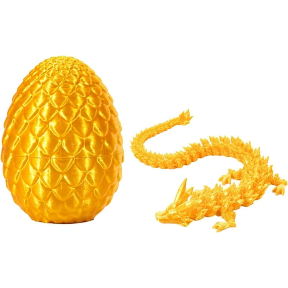 HAHDAXIA 3D Printed Dragon Eggs Inside, Full Articulated Crystal Dragon Egg, Home Decor Flexible Joints Fidget Executive Desk for Adults Stress Relief Autism ADHD (Gold)