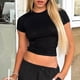 thumbnail image 3 of Camiseta de manga corta para mujer, Top corto básico de Color sólido, sencillo, informal, suave, combina con todo, ropa de calle de moda de verano, novedad de primavera, 3 of 5