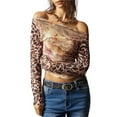 thumbnail image 3 of Blusas de Larga con Hombros Descubiertos y Estampado Floral para Mujer, de Otoño, de , Fruncidas, Ajustadas, Modernas, para Salir Estampado de Leopardo XL, 3 of 10