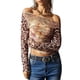 thumbnail image 3 of Blusas de Larga con Hombros Descubiertos y Estampado Floral para Mujer, de Otoño, de , Fruncidas, Ajustadas, Modernas, para Salir Estampado de Leopardo L, 3 of 10