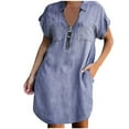 thumbnail image 1 of Pompotops Robe Mi-Mollet à Manches Courtes pour Femme, Couleur Unie, Coupe Ample, à Fermeture Éclair, en Solde, 1 of 7