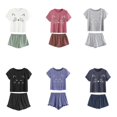 thumbnail image 3 of Ensemble de Vêtements de Nuit Décontractés pour Femmes Pyjama Ensemble Court à Col Rond Manches Cartoon Top Shorts, 3 of 9