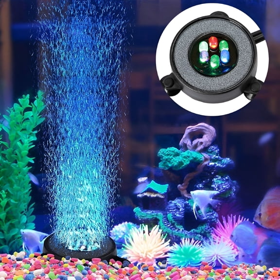 ACDANC LED Aquarium Bubble Light with Auto Color Changing, Fish Tank Air Stone Disk Bubbler for Oxygenation