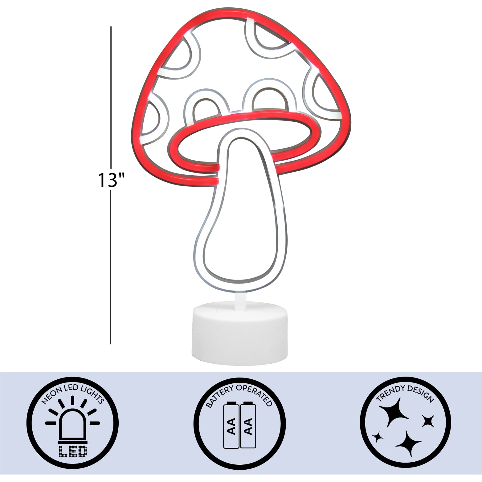 Urban Shop 12.25" Mushroom LED Neon Table Light, Red and White