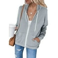 thumbnail image 2 of Yyeselk Casual Womens Sweatshirts Trendy Pure Color Full Zip Hoodies Fashion Long Sleeves Drawstring V-Neck Cardigan Shirts with Pocket Gray XL, 2 of 5